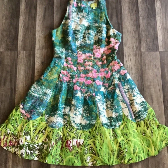 Anthropologie Tracy Reese Impressionist Green Floral Abstract Dress 8 - Picture 2 of 12
